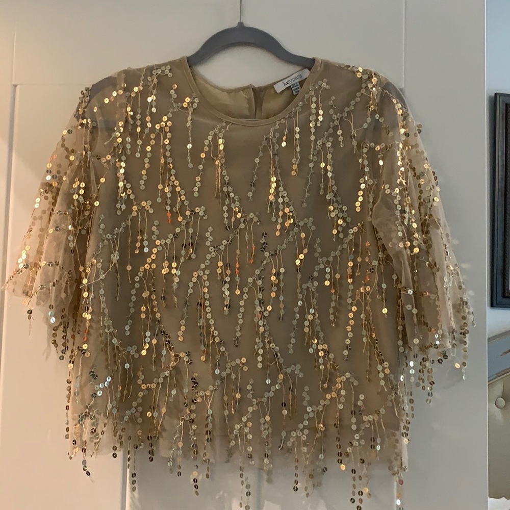 Tan blouse w/sequins, perfect for a night out w/ the girls